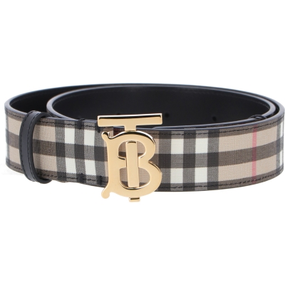 BURBERRY CHECK CANVAS AND LEATHER BELT