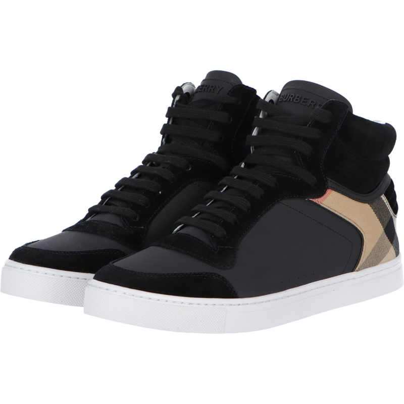 BURBERRY LEATHER AND HOUSE CHECK HIGH-TOP SNEAKERS - Vanda Boutique