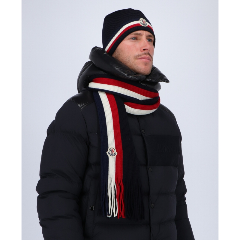 MONCLER WOOL SCARF WITH TRICOLOUR INLAY