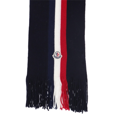 MONCLER WOOL SCARF WITH TRICOLOUR INLAY