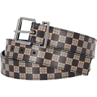 BURBERRY CHEQUER PRINT AND LEATHER BELT
