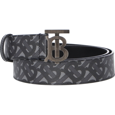 BURBERRY MONOGRAM E-CANVAS AND LEATHER BELT