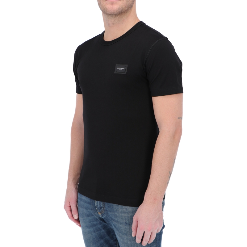 DOLCE & GABBANA COTTON T-SHIRT WITH LOGOED PLAQUE