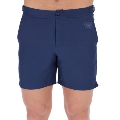 DOLCE & GABBANA MID-LENTH SWIM SHORTS WITH BRANDED PLATE