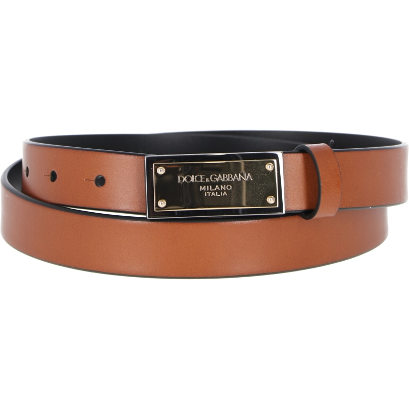 DOLCE & GABBANA TUMBLED CALFSKIN BELT WITH BRANDED BUCKLE WITH TWO PLATED FINISHES