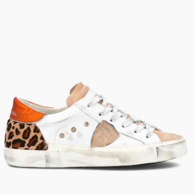 PHILIPPE MODEL PRSX CALFSKIN AND LEO PRINT PONY HAIR LEATHER SNEAKERS