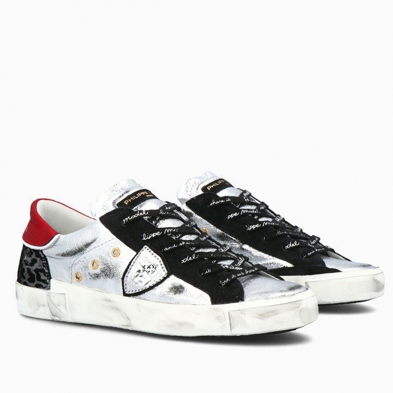 PHILIPPE MODEL PRSX SILVER LEATHER SNEAKERS