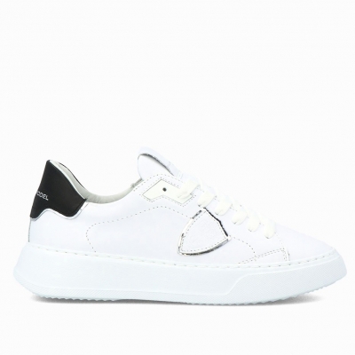 PHILIPPE MODEL WHITE TEMPLE CALFSKIN LEATHER SNEAKERS