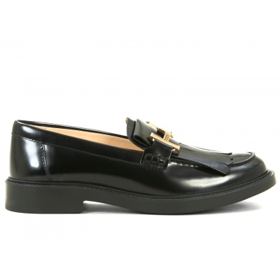 TOD'S BRUSHED CALFSKIN LEATHER LOAFER WITH DOUBLE T LOGO ON FRONT