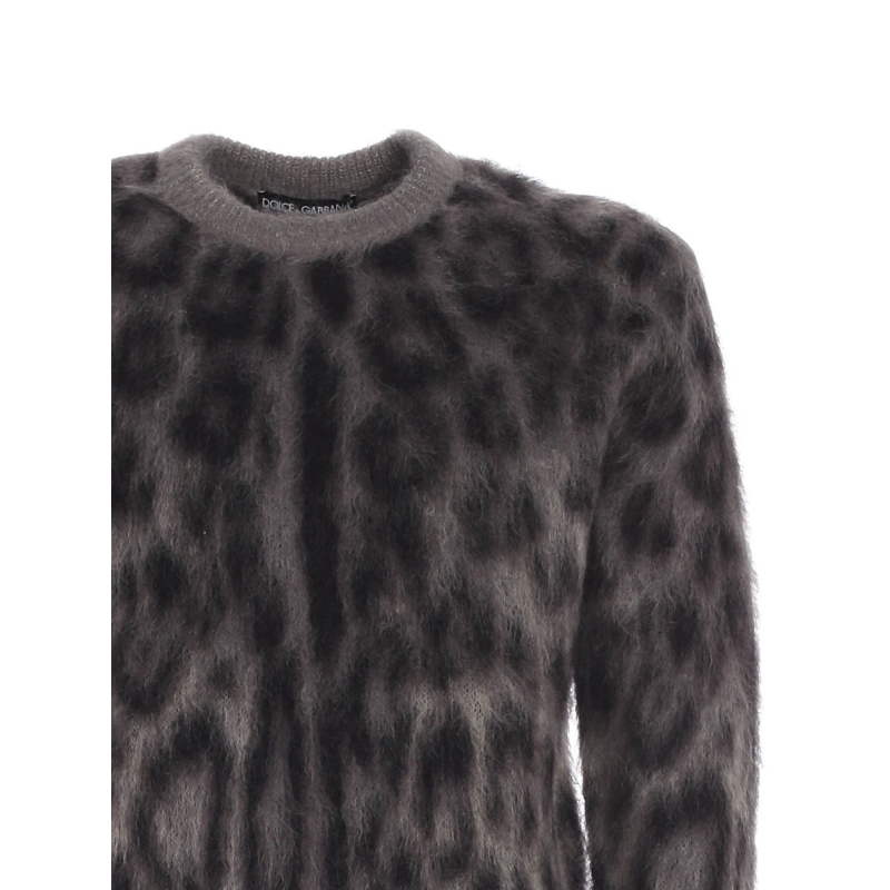 WOOL/MOHAIR JACQUARD ROUND-NECK SWEATER WITH LEOPARD DESING