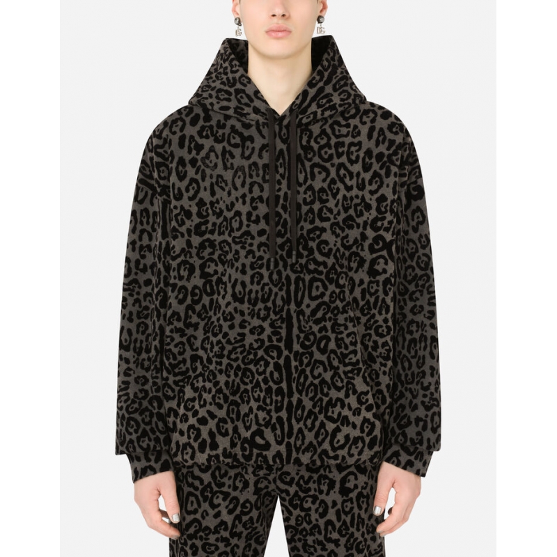 COTTON HOODIE WITH LEOPARD PRINT