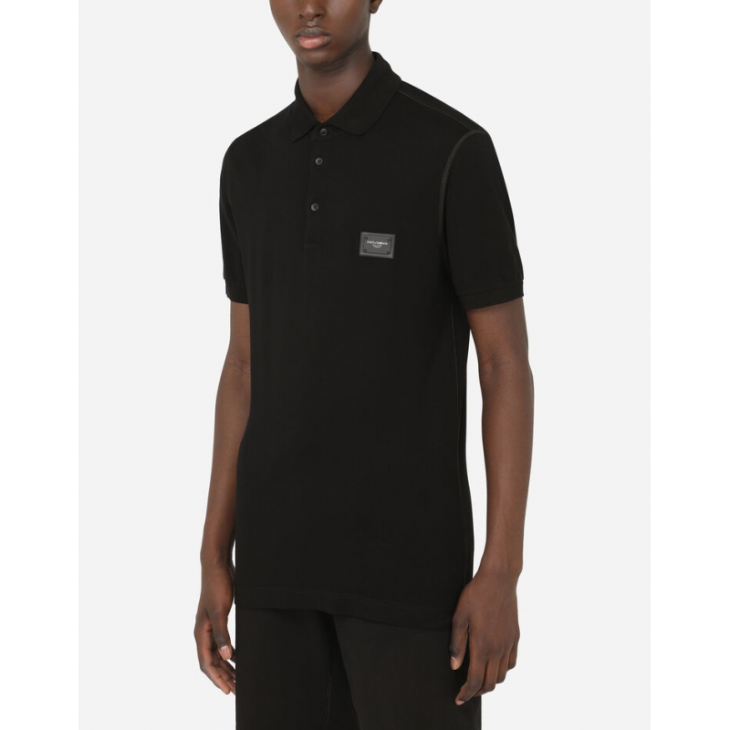 DOLCE & GABBANA COTTON PIQUÉ POLO SHIRT WITH BRANDED PLATE