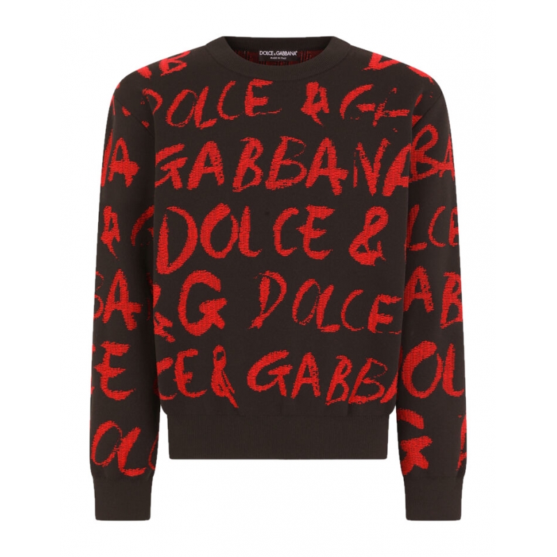 ROUND-NECK JACQUARD SWEATER WITH DOLCE & GABBANA DETAILING