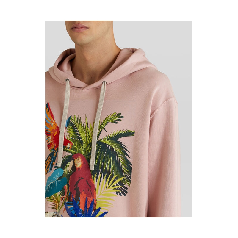 SWEATSHIRT WITH BOXY HOOD WITH EMBROIDERED PARROT