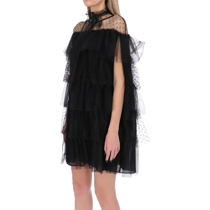 MINIDRESS WITH MAXI POINT D'ESPRIT TULLE ROUCHES