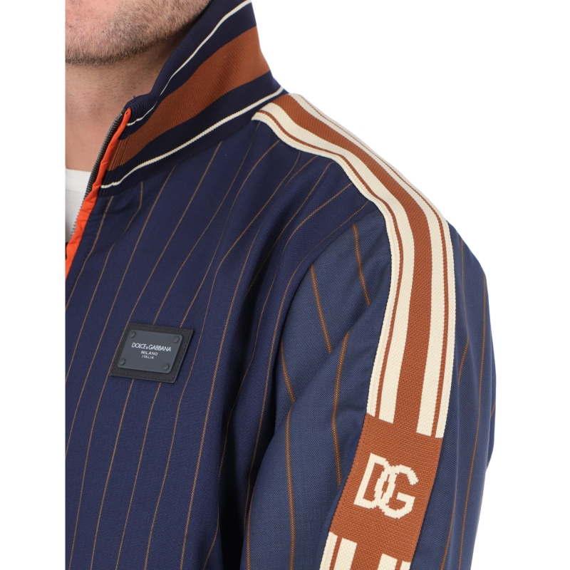 PINSTRIPE WOOL JACKET WITH BRANDED PLATE