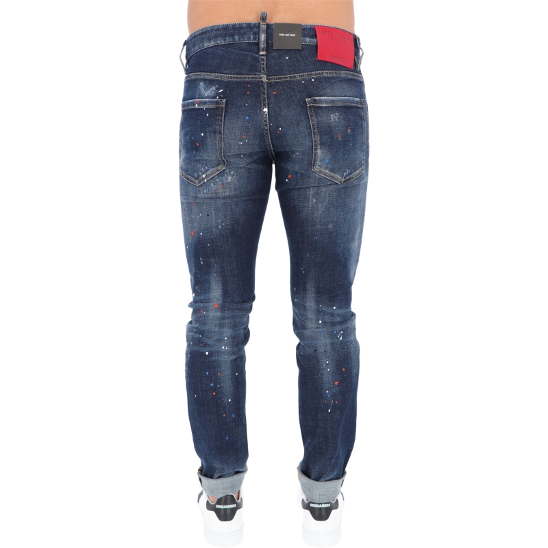 DARK RIPPED RED & BLUE SPOTS WASH COLL GUY JEANS