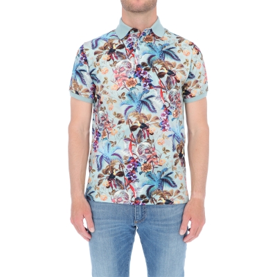 JERSEY POLO SHIRT WITH TROPICAL JUNGLE PRINT