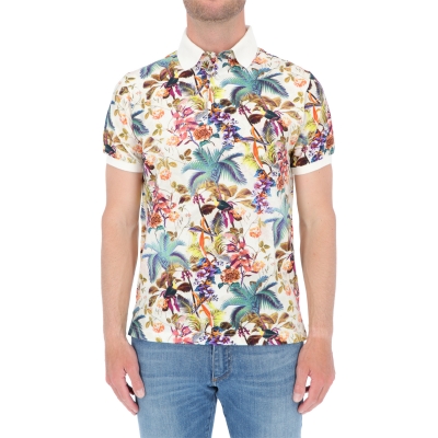 JERSEY POLO SHIRT WITH TROPICAL JUNGLE PRINT