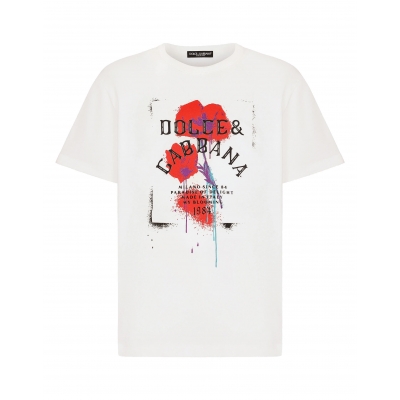 PRINTED COTTON T-SHIRT WITH DG PATCH AND PRINT