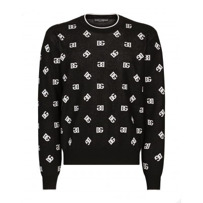 WOOL AND SILK JACQUARD ROUND-NECK SWEATER WITH DG LOGO
