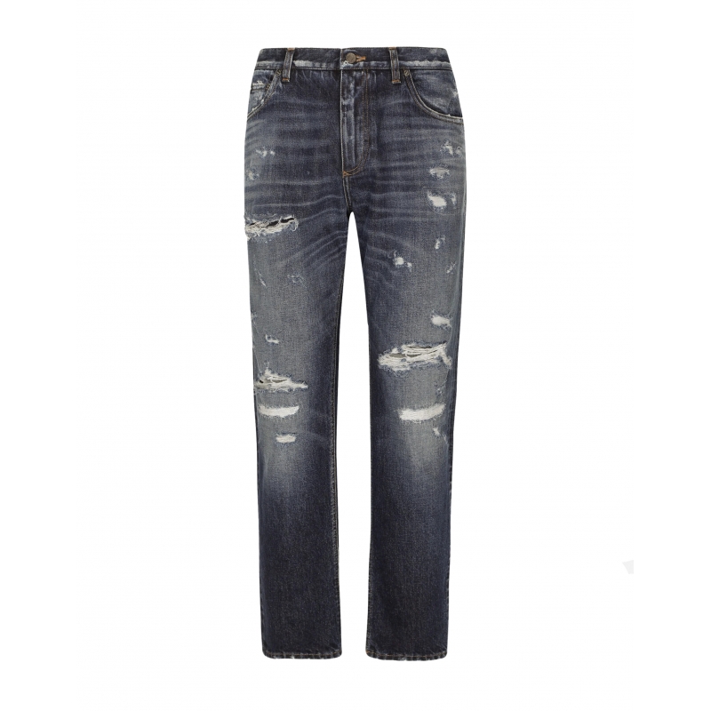 LOOSE BLUE WASH JEANS WITH RIPS