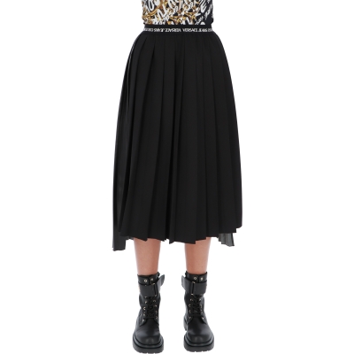 FAUX LEATHER PLEATED SKIRT WITH LOGO