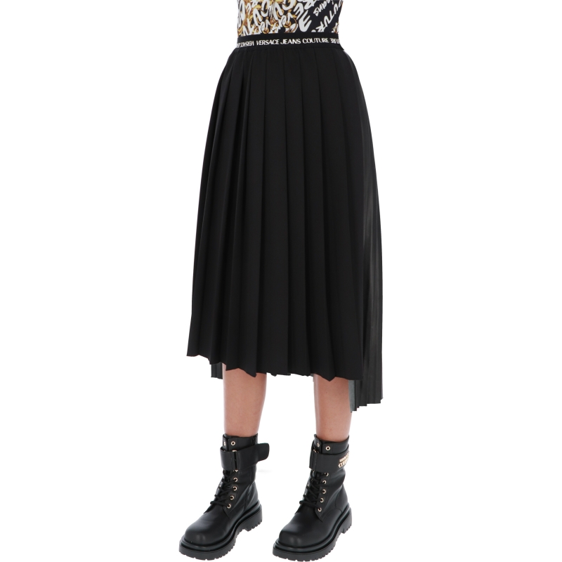 FAUX LEATHER PLEATED SKIRT WITH LOGO
