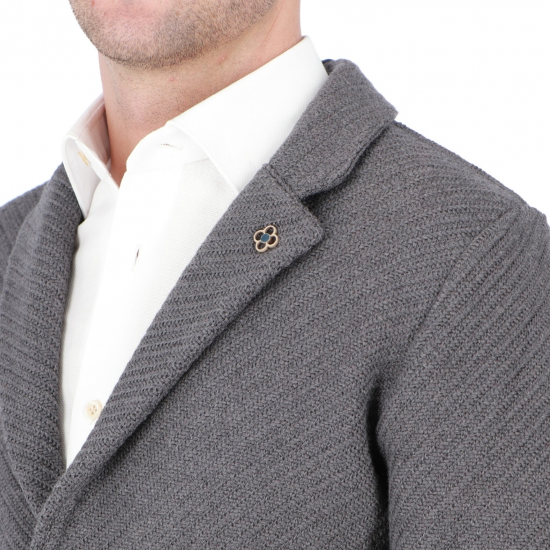 SINGLE-BREASTED JACKET IN DIAGONAL JACQUARD KNIT