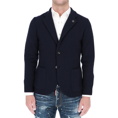 SINGLE-BREASTED JACKET IN DIAGONAL JACQUARD KNIT