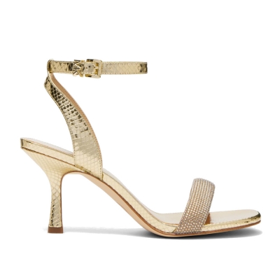 CARRIE METALLIC SNAKE PRINTED SANDALS WITH STRASS