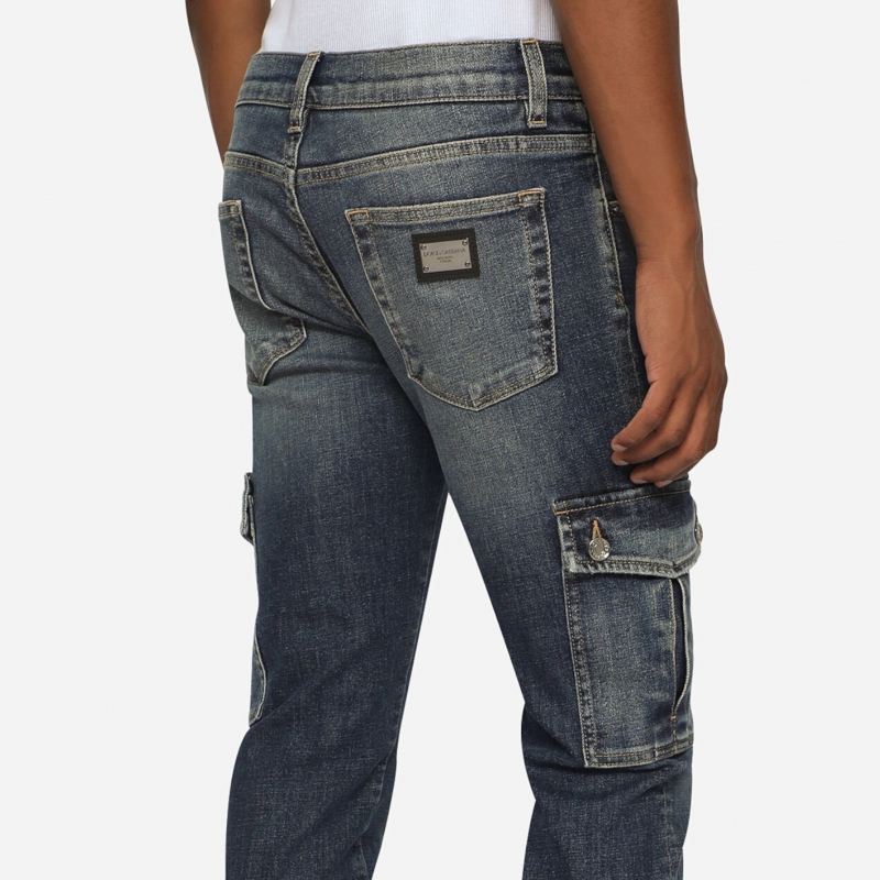 Jeans skinny cargo stretch blu lavato