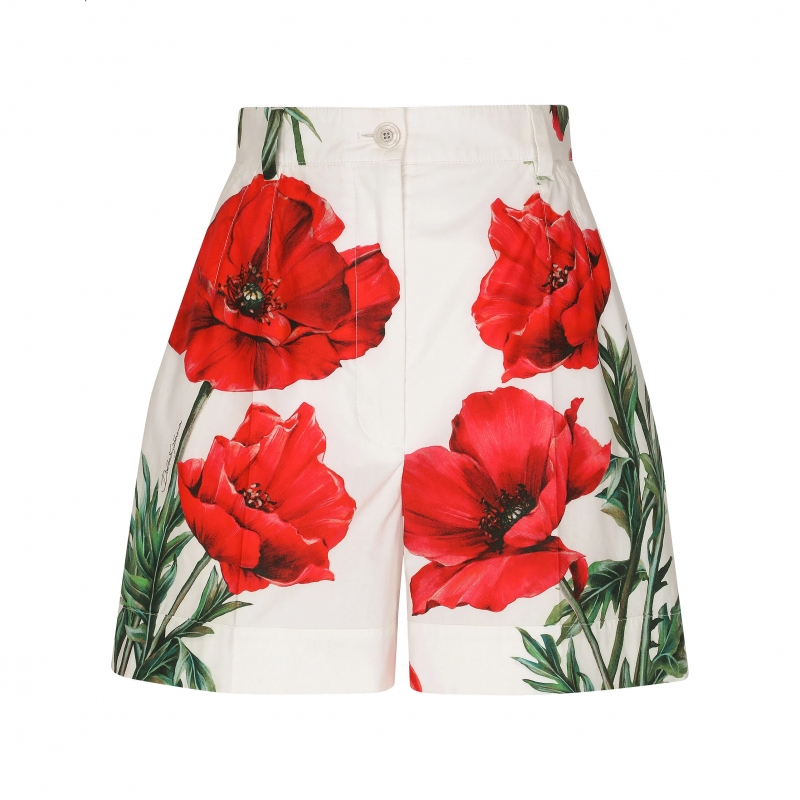 Poppy-print poplin shorts