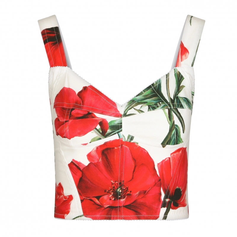 Poppy-print poplin corset