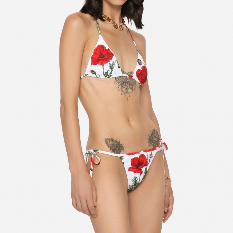 Poppy-print triangle bikini