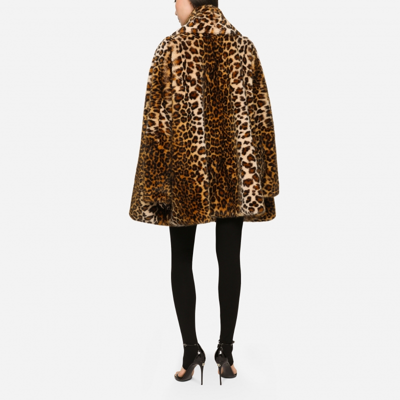 KIM DOLCE&GABBANA Faux fur cape with leopard print