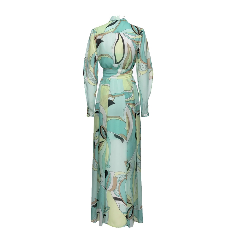 VOILE SHIRT DRESS WITH FLOWER-BUD PRINT