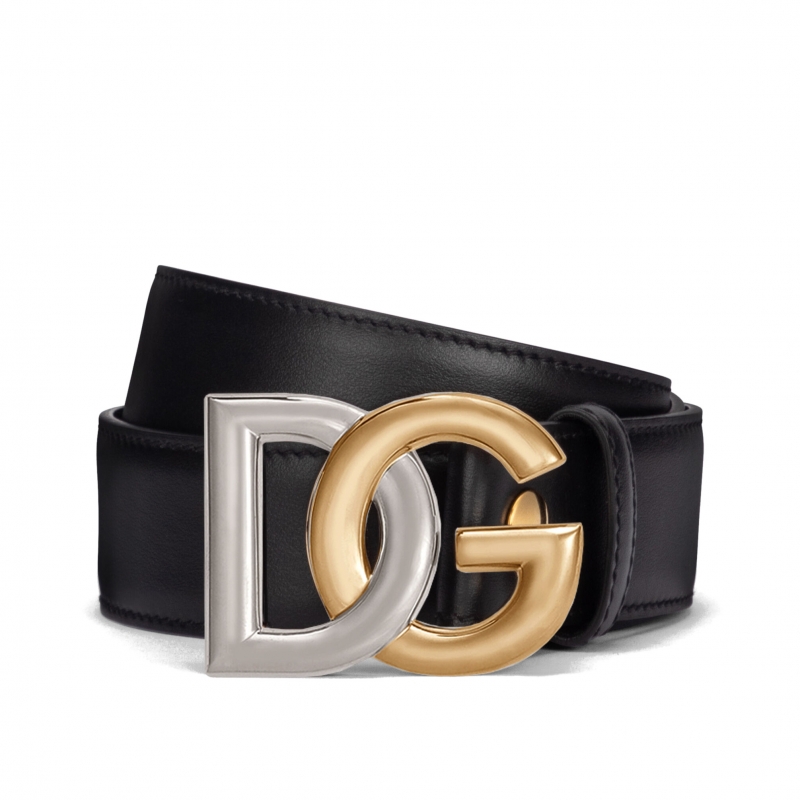 Calfskin belt with double-plated DG logo