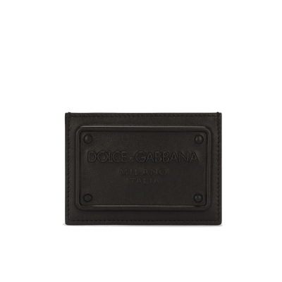 Calfskin card holder with raised logo