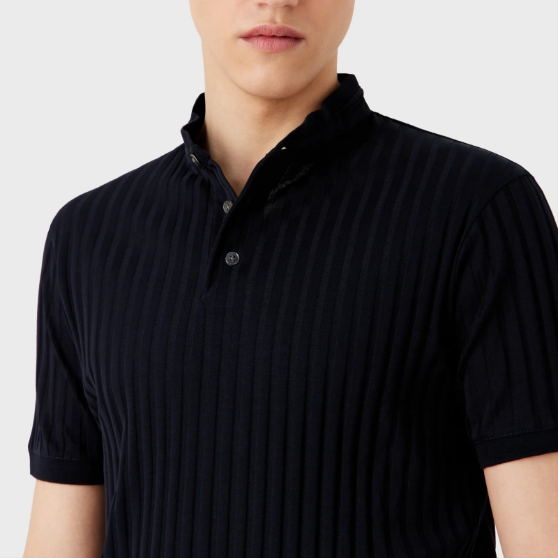 Guru collar polo shirt in jersey with an all-over jacquard motif