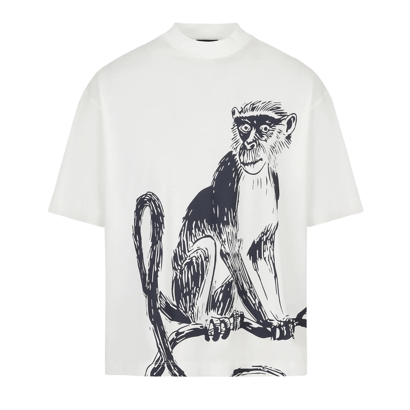 T-shirt loose fit in jersey misto Tencel stampa macaco