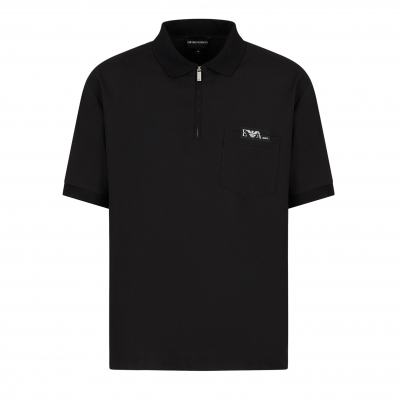 Polo shirt in wool with partial zip