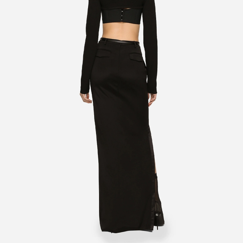 Long cady skirt with side zippers and slit