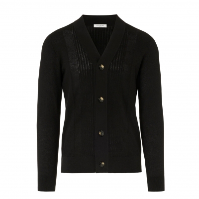 Paolo Pecora Black Cardigan in Cotton with Mixed Knit