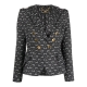 Double-breasted jacket in logo print crepe