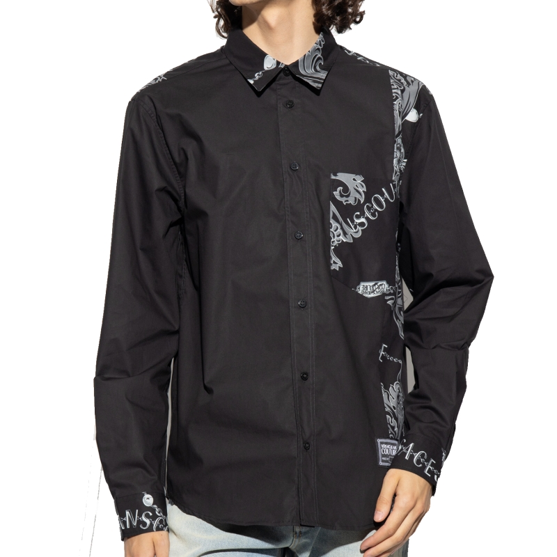 VERSACE JEANS COUTURE BLACK SHIRT WITH 'CHAIN COUTURE' PATTERN
