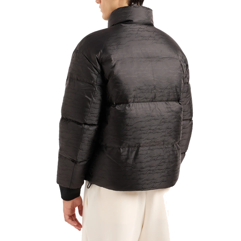 Reversible full zip down jacket in all-over signature logo jacquard nylon