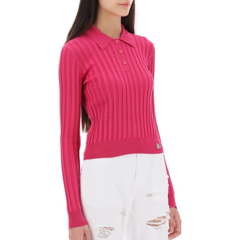 Dolce & Gabbana long-sleeved polo shirt in ribbed knit