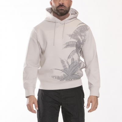 Double jersey hoodie with palm tree print and embroidery