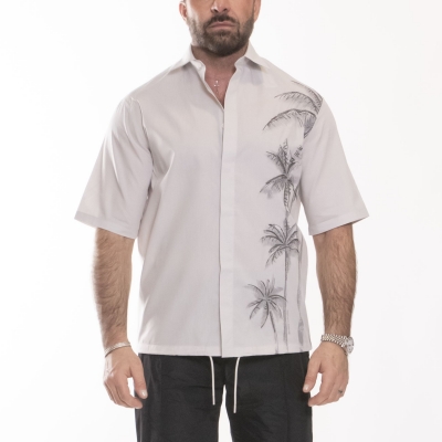 Short-sleeved shirt with palm tree print and embroidery
